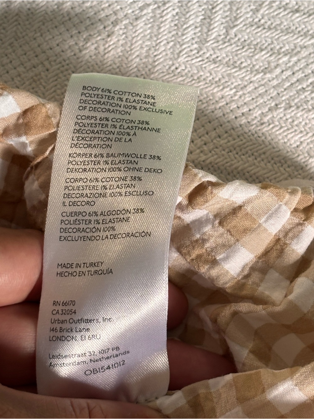 Anthropologie Tan and White Gingham Cap-Sleeve Button-Down Top - Picture 10 of 11